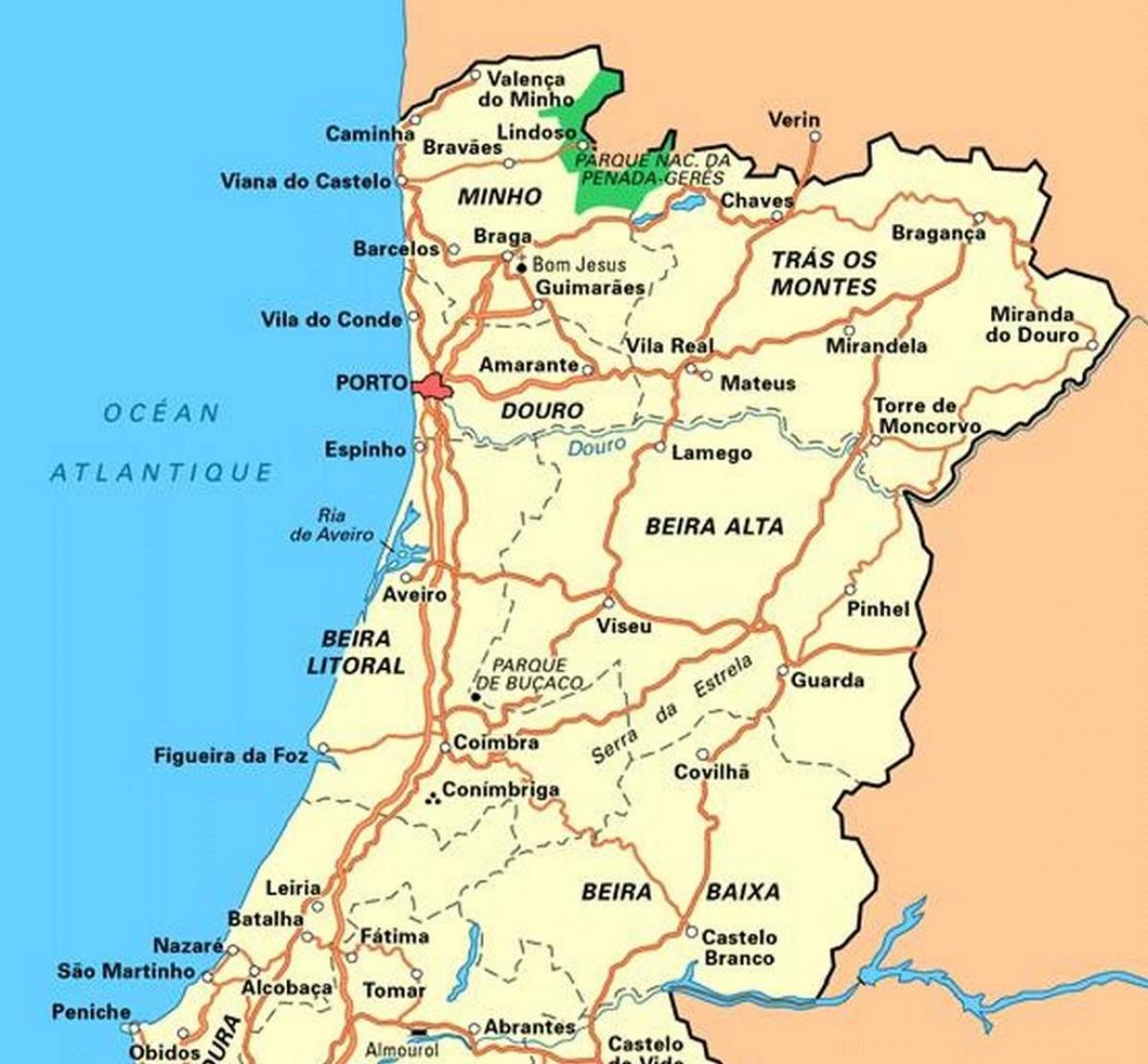 Carte du nord du Portugal