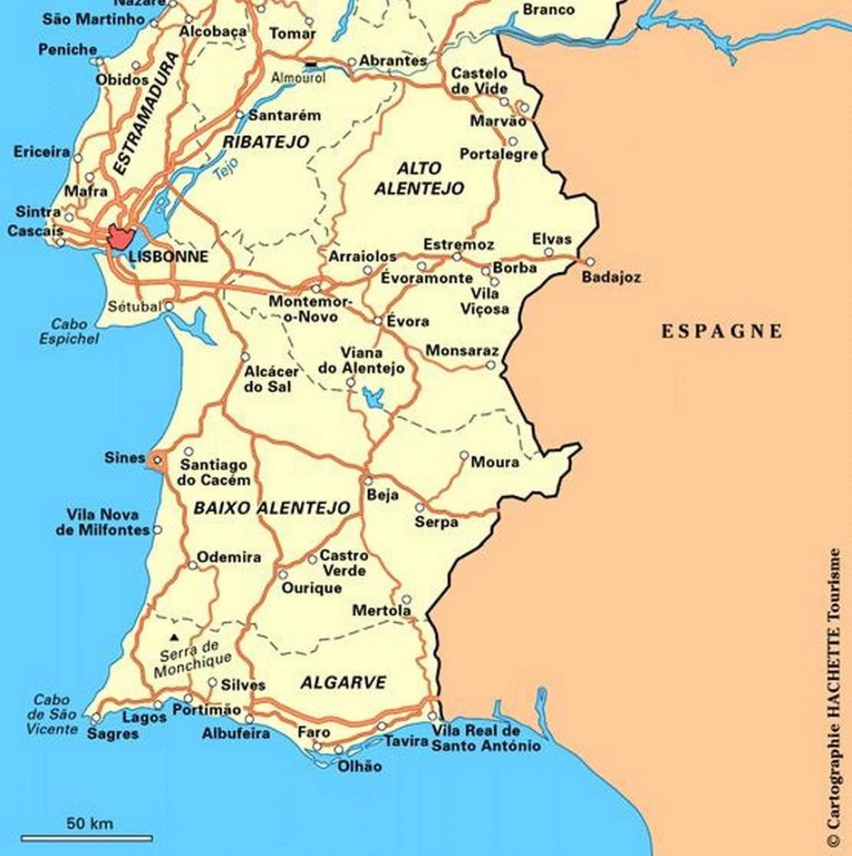 Carte du sud du Portugal