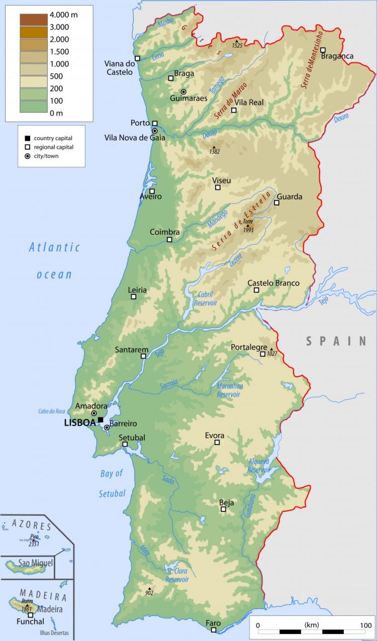 Carte du Portugal avec les principales villes