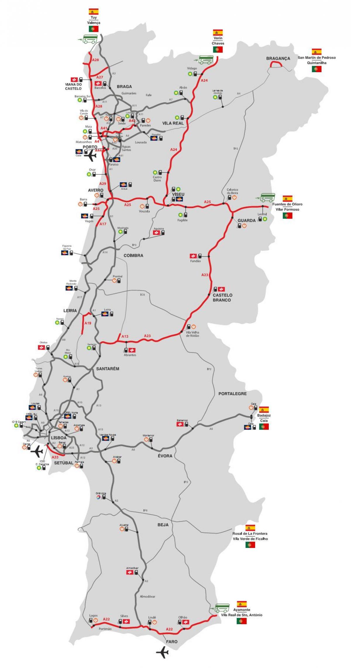 Carte des autoroutes du Portugal