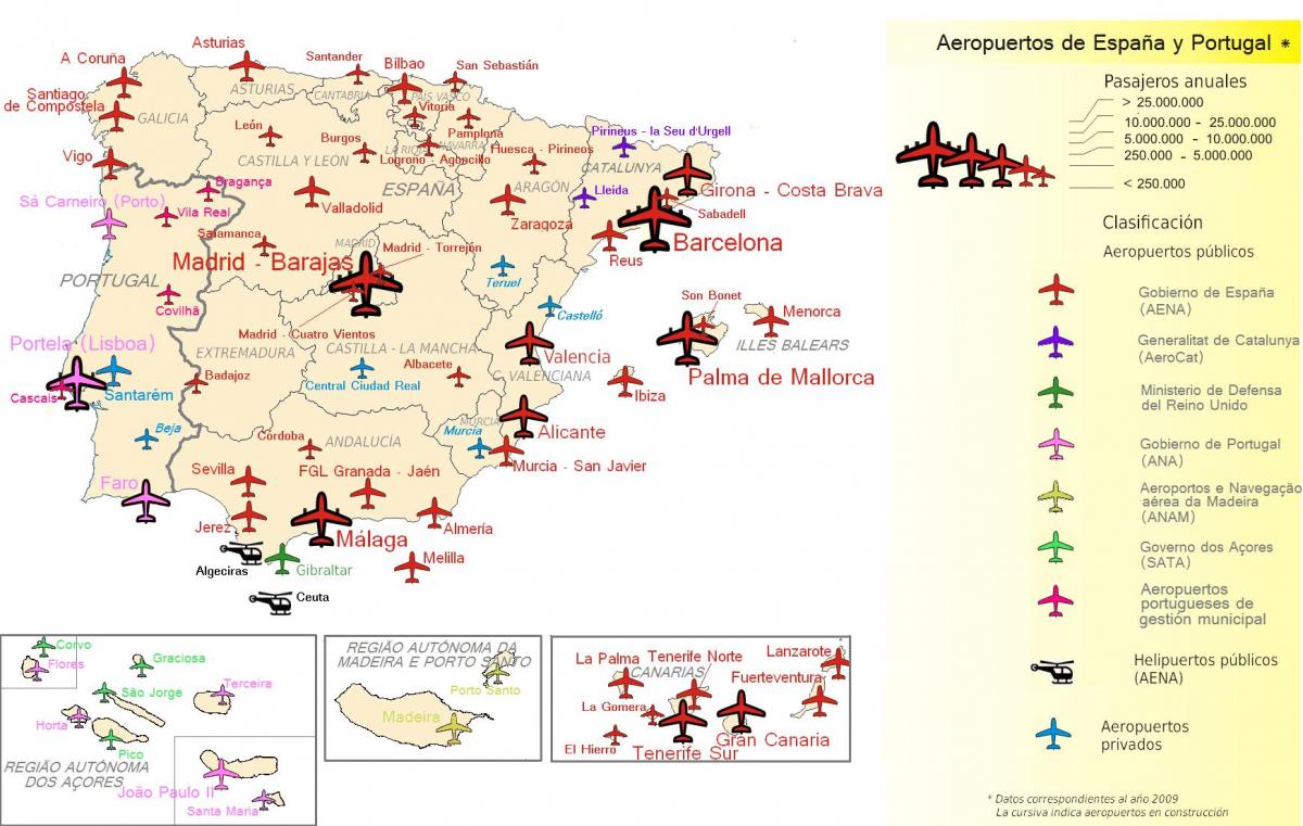Carte des aéroports du Portugal