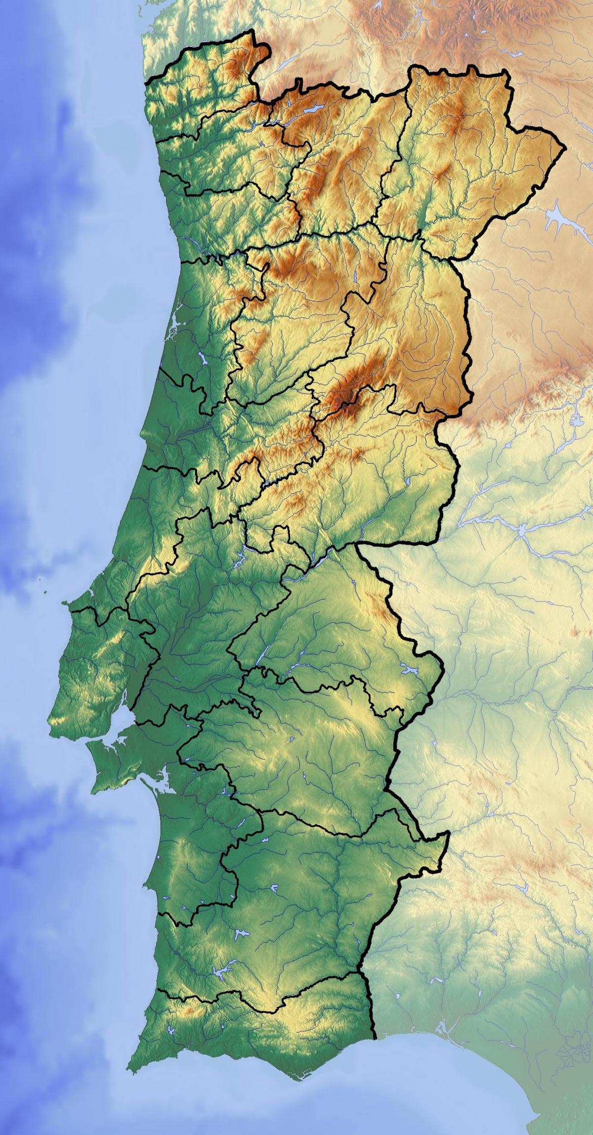 Carte topographique du Portugal