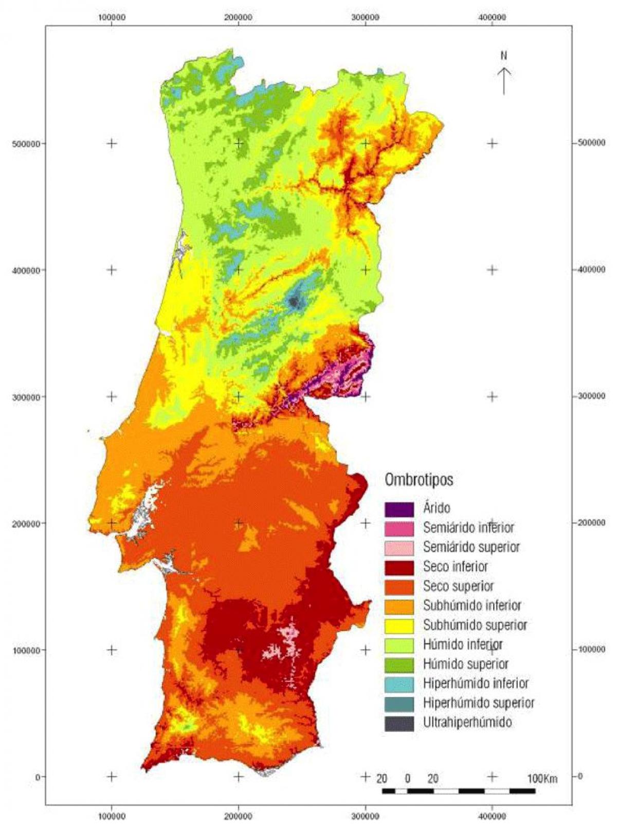 Carte des températures au Portugal