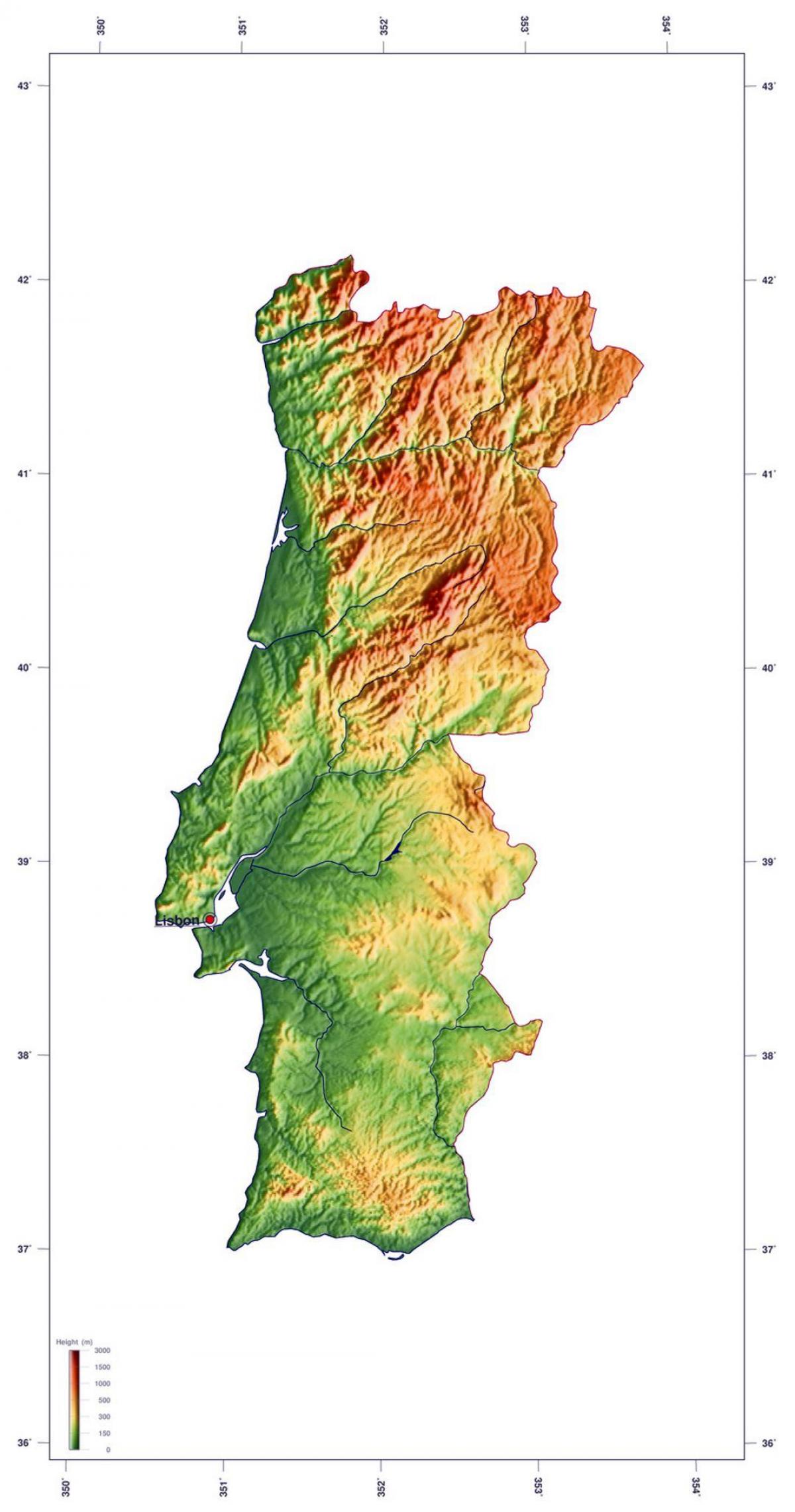 Portugal carte d'altitude